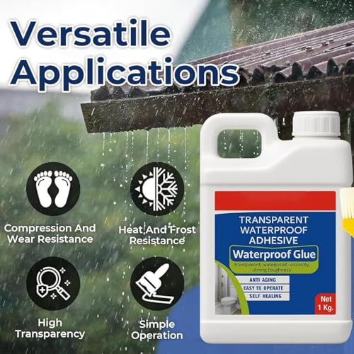 Image of Transparent Waterproof Adhesive Glue for Roof Leakage | High Strength Sealant for Bathroom, Tiles, Wall Cracks, Roof & Kitchen | Strong Leak Proof Bonding Glue with Brush (1 KG)