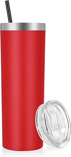 Miniatura 8 de VEGOND Paquete de 12 vasos de acero inoxidable aislados al vacío de 20 onzas con tapas y popotes, taza de café de doble pared, taza de agua de