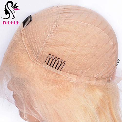 Short European Human Hair Bob Wigs Glueless Full Lace Front Wigs for Women Blunt Bob Cut #613 Lightest Blonde (14inch, Lace Front Wig)