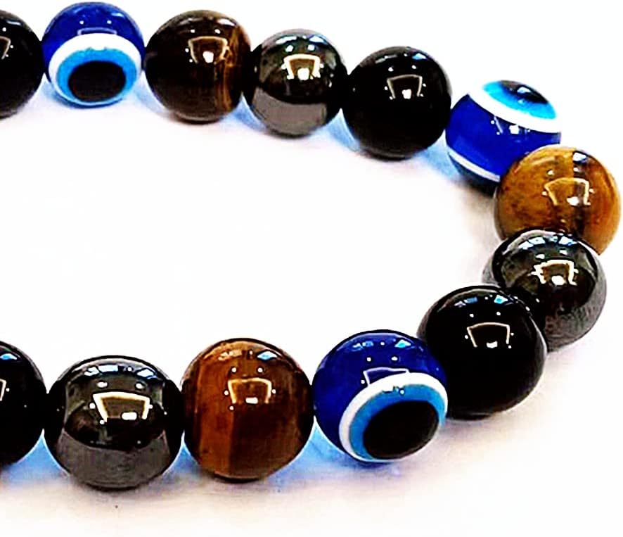 Evil Eye with Hematite Black Obsidian Tiger Eye Stone Triple Protection Bracelets for Men Women, Crystal Jewelry Stone Bracelets Bring Luck and Prosperity and Happiness - Image 4