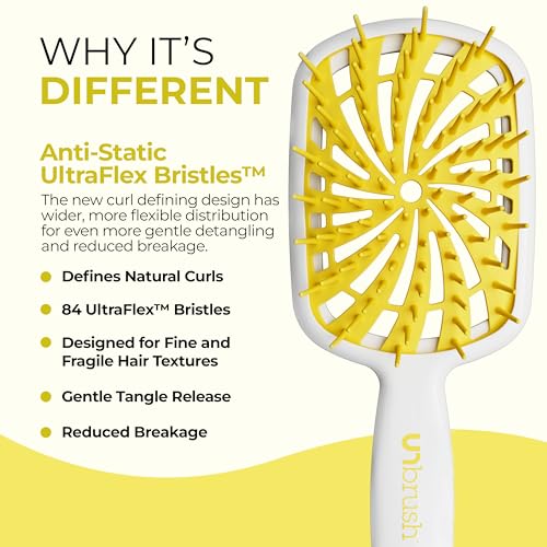 Image of FHI Heat UNbrush Plus - Curly Hair Brush for Gentle & Effective Detangling on Wet or Dry Fragile Hair Types - Detangler Brush w / 84 UltraFlex Bristles, Ultra-light, Vented, Anti Static Hairbrush