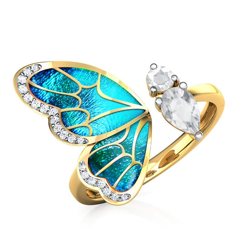 RUVEE Designer Enamel Painted Colorful Butterfly Crystals Gold Plated Brass Alloy Ring for Women & Girls (B0C96MHZBJ) Amazon Price History, Amazon Price Tracker
