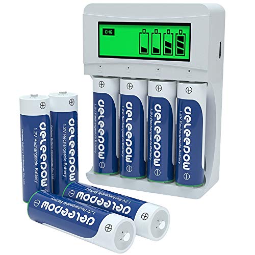 Deleepow AA Rechargeable Batteries Ni-MH 3300mAh 1200 Cycles (8Pcs) with LCD Smart Battery Charger for Rechargeable AA AAA Batteries