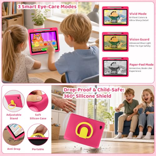 Image of Android 16 Kids Tablet HD 10 Inch with Stylus & Case, 24GB RAM 64GB ROM 1TB