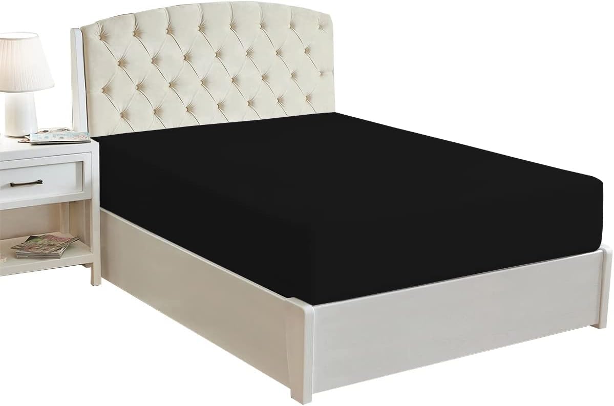 Extra Deep Fitted Sheet Black Color 16 Inched Deep Sheet 100% Egyptian Cotton 200 Thread C...