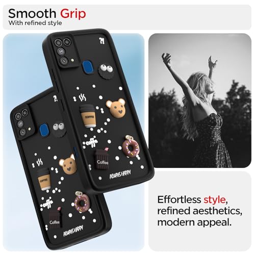 Image of Outlouders Back Cover for Samsung Galaxy M31 / M31 Prime / F41 | Cute Fun Cartoon 3D Bear Silicone | Full Body Protection Bumper Case (Black)