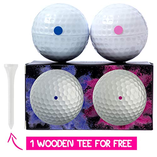 Gender Reveal Golf Balls | One Pink, One Blue + Wooden Tee Included | Best Gift for Expecting Parents