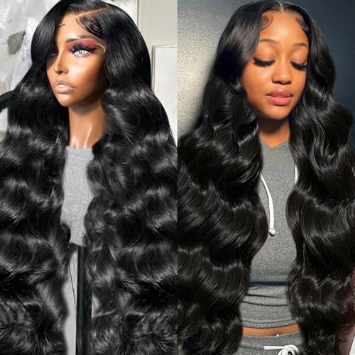 Body Wave Lace Front Wigs Human Hair Pre Plucked 13x6 HD Transparent Lace Frontal Wigs Human Hair180% Density 28 Inch Glueless Wigs Human Hair with Baby Hair for Women