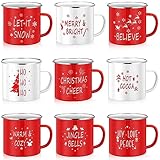 Mumufy 9 Pcs Christmas Mugs Winter Holiday Coffee Enamel Mugs with Quotes 12 oz Seasonal Merry Christmas Mugs White and Red Cups Funny Novelty Coffee Mugs for Women, Coworkers, Kids