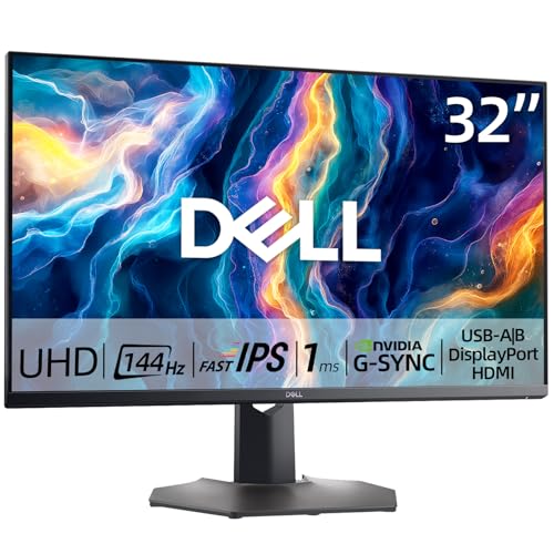 Image of Dell 32 Inch 4K UHD Gaming Monitor, 144Hz, 1ms, Fast IPS, AMD FreeSync Premium Pro, NVIDIA G-SYNC, VESA DisplayHDR 600, 95% DCI-P3, HDMI, Displayport, USB-A|B, Height /Swivel /Tilt Adjustable Stand