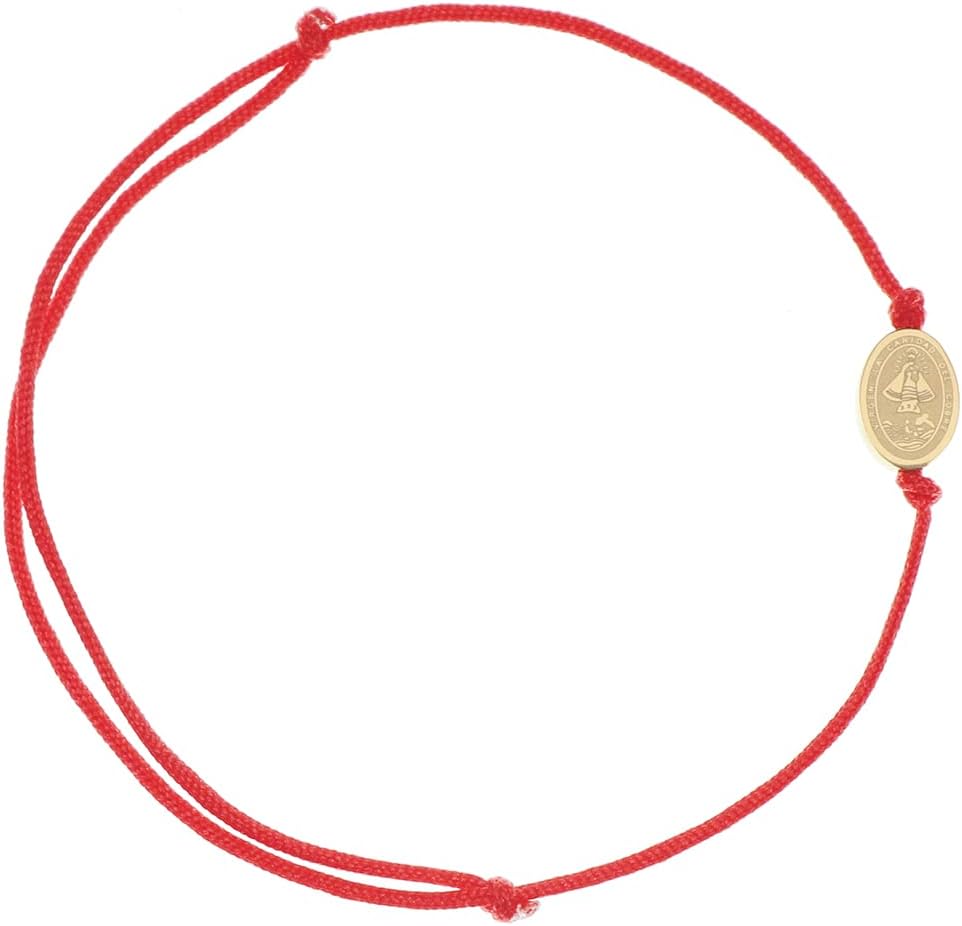 Catholic Town adjustable cord bracelet with Stainless steel Our Lady of Charity "Virgen de la Caridad del Cobre" medal (SSBC2ISMK-RED)