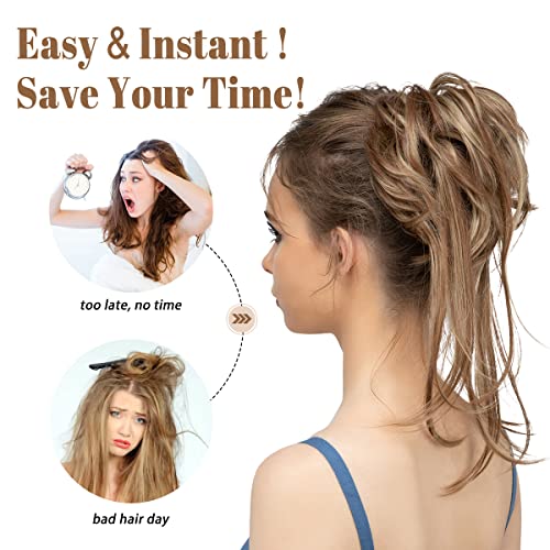 CJL HAIR Messy Bun Hair Piece Curly Hair Bun Extensions with Straight Tails Hair Scrunchies Ponytail Hairpieces for Women - Image 6