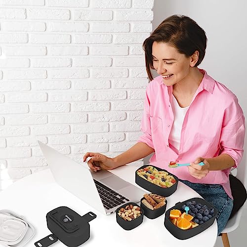Wagindd Bento Box - Leak-Proof Stacking Lunch Boxes With 4 Compartments - Bpa-Free, Dishwasher & Microwave Safe Toddler & Adult Lunchbox, Eco-Friendly Lunch Containers For Kids And Adults (Black) #TOP3