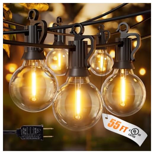 Brightown Outdoor String Lights, 50FT 25 G40 Bulbs Shatterproof Patio Lights, IP65 Waterproof Dimmable Hanging Connectable Globe LED Outdoor Lights for Backyard, Bistro, Porch, Deck, Balcony