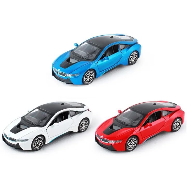 Image of WORSHIPER 1:32 B-M-W i8 Toy Car Metal Pull Back Diecast Car with Openable Door and Sound Light, Gifts Toys for Kids (1:32 B -M-W i8 -White Color)