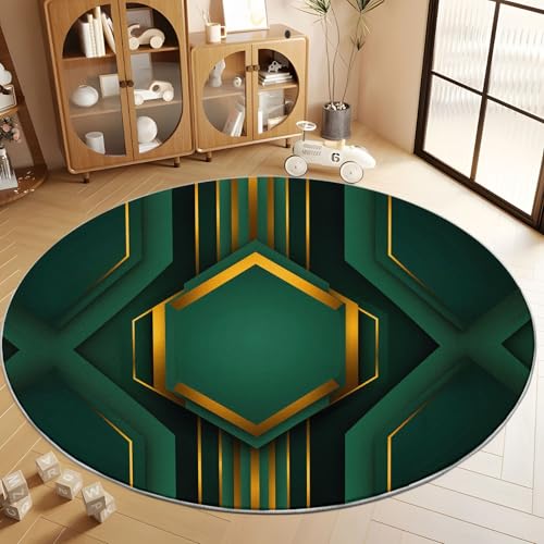 Tapis rond 80 cm géométrique vert militaire pour salon moderne - 4