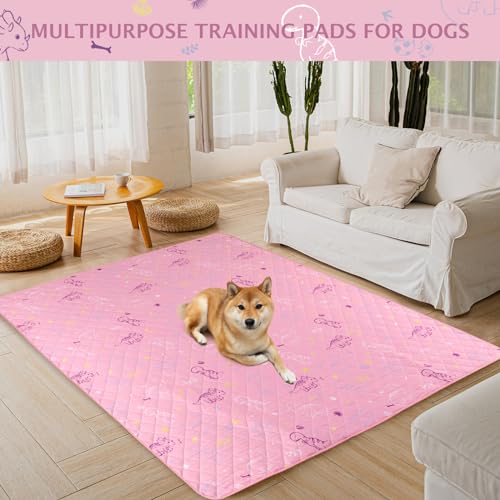 Image of IEUUMLER Washable Pee Pads for Dogs, 1 Pack Non-Slip & Waterproof Pack Whelping Pad, Reusable Washable Puppy Potty Training Pad with Fast Absorbent for Playpen EU007 (Pink Dinosaur, 48 inchX48 inch-1pcs)