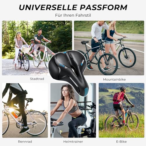 YOUNGDO Fahrradsattel, Gel Fahrradsitz, breiter, weicher, komfortabel atmungsaktiv stoßdämpfend, Ergonomisch Fahrrad Sattel mit wasserdichte Abdeckung