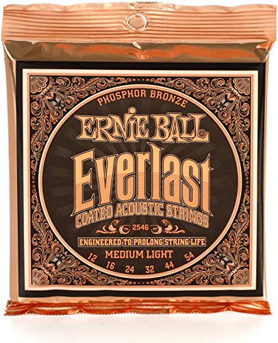 Ernie Ball Everlast Medium Light Phosphor Bronze Acoustic Guitar Strings, 12-54 Gauge (P02546)