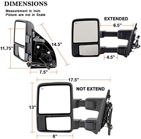 AKKON - For 08-16 Ford SuperDuty Extendable Towing Power Telescoping Wide Angle Side Mirrors Driver Left