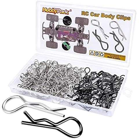 HobbyPark 150 Pieces Universal Bent RC Body Clips Car Clips Silver & Black R Clips for All 1/10 1/12 Scale Redcat HPI Tamiya HSP Exceed RC Car Parts Truck Buggy Shell Replacement Cover