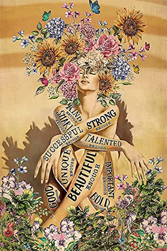 WZVZGZ Tin Sign Vintage Wall Poster Retro MetalI Am Courageous Metal Poster Strong Woman Poster Girl Power Pot Head Black