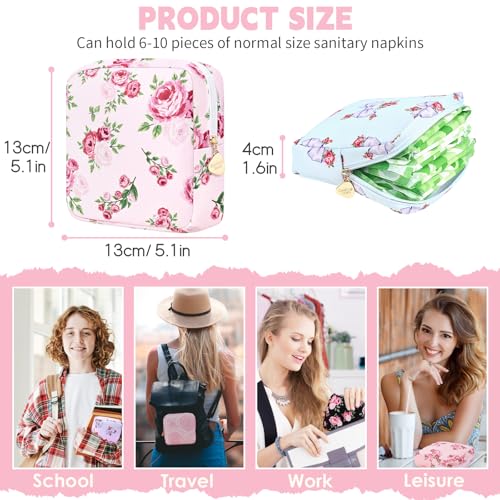 Image of Sanitary Pad Storage Bag Portable Period Bag for Teen Pads /Sanitary Napkins /Small Tampons, Sanitary Napkin Storage Bag First Period Gifts for Teen Girls (Pink Rose Bowknot)