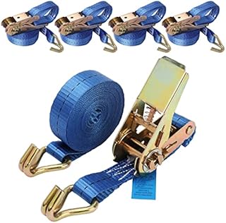 BOMKEE Ratchet Tie Down Straps, 4 Packs Tensioning Belts Heavy Duty Adjustable Lashing Straps(5m x 2.5cm) with Hook, Quick Release Cam Buckle Lifting Straps for Motorcycle, Cargo, Trucks, Trailer
