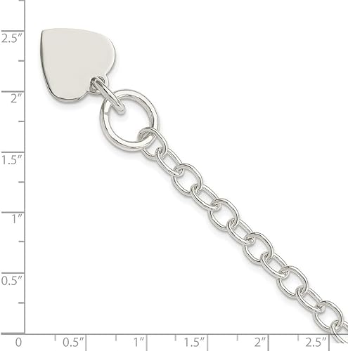 Miniatura 6 de JewelryWeb - Pulsera de plata de ley 925 con dije de corazón grabable y eslabones Rolo - Cierre de palanca - 7.5 o 8.5 pulgadas - Pulsera de corazón
