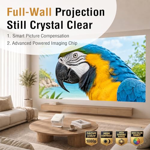 Image of [Officially-Licensed App & Auto Focus]White Smart Mini Projector with WiFi and Bluetooth, XuanPad 4K Support Movie Projector, Portable Native 1080P Outdoor Projector with 360 Stand