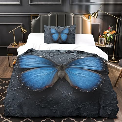 Parure de lit papillon 3D 135x200 cm en microfibre avec 2 taies