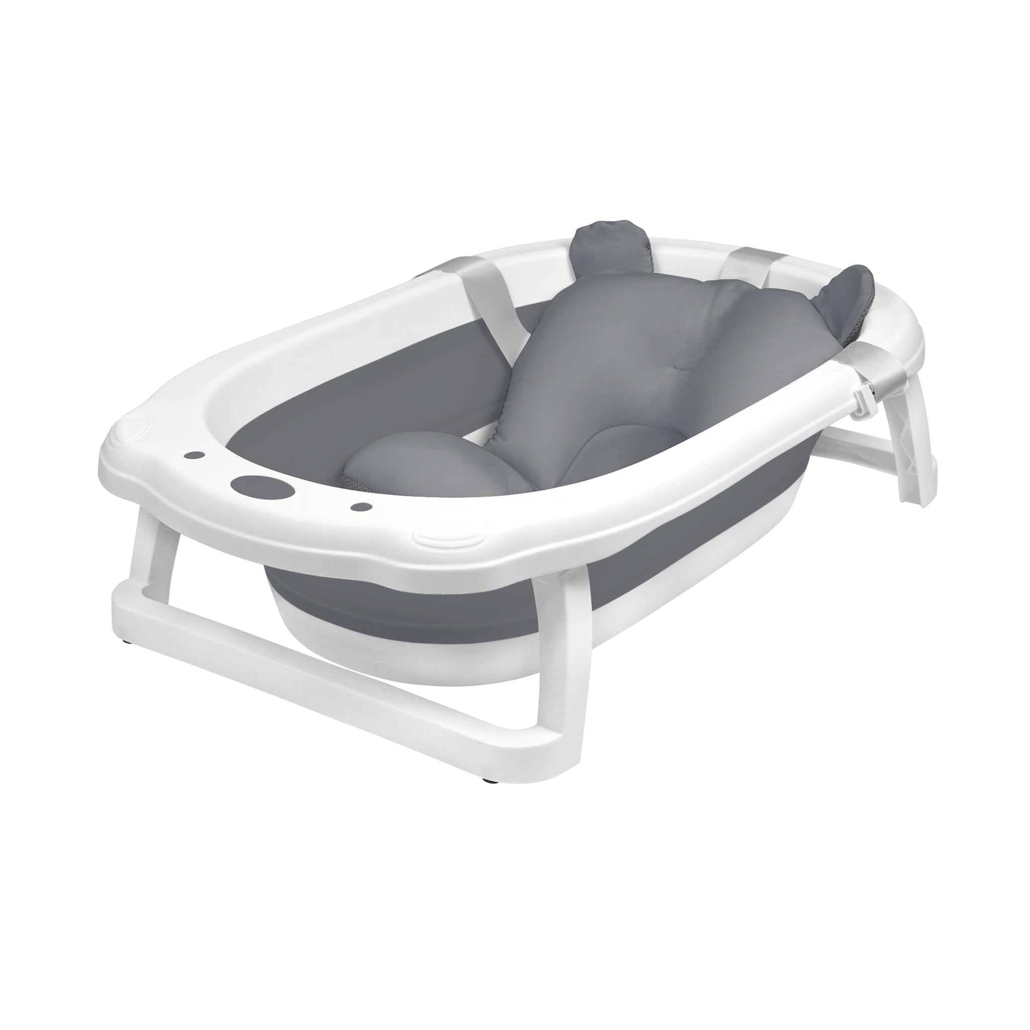 Aufun Faltbare Baby Badewanne ergonomische Babywanne mit rutschfesten Füßen für Babys und Neugeborene, inkl. Bade Sitzkissen, folding bathtub, platzsparend (Grau+ Badewannenkissen)