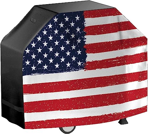 US Flag 64 Inch Grill Cover - Waterproof, Heavy Duty Universal Cover for Outdoor & BBQ Grills