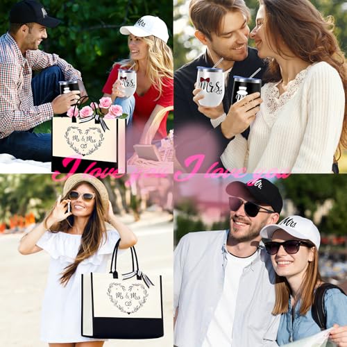 Wedding Gifts for Couple 2026, Personalized Mr & Mrs Gifts with 12 Oz Tumblers Hats Tote Bag Passport Holders Baggage Tags Dice for Honeymoon Travel, Engagement, Newlyweds, Bridal Shower, Anniversary - Image 5