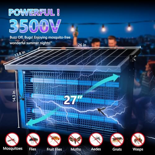 Image of Heavy-Duty Big Solar Bug Zapper Outdoor for 8000 sq.ft with 30W Solar Panel | Rechargeable Solar Zapper with High Powered, Outdoor Solar Bug Zapper for Patio Garden Backyard Farm and Large Spaces