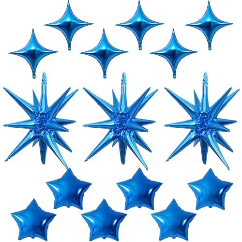 Froova Blue Star Balloons, Different Sizes Spike Cone Foil Balloons