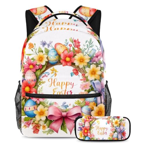 Sac à dos avec trousse à crayons couronne de Pâques multicolore pour scolaires