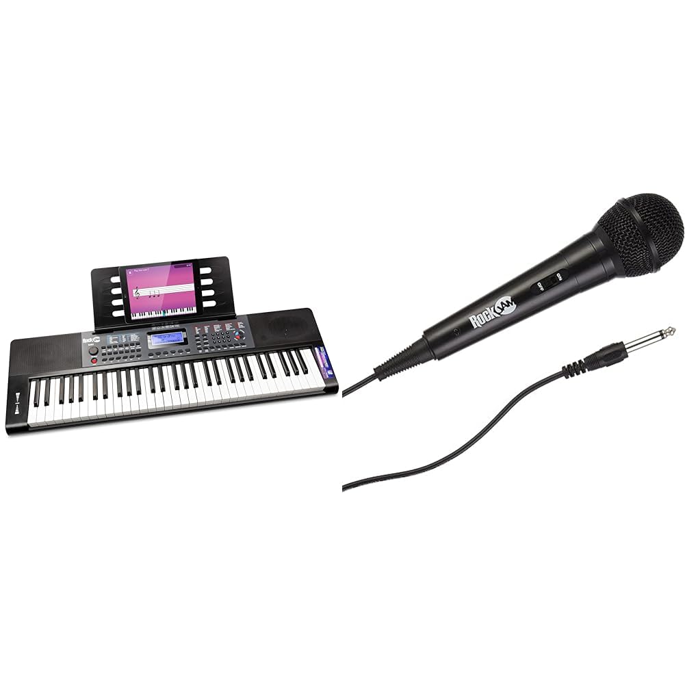 RockJam Pianoforte con tastiera a 61 tasti con pitch bend & Karaoke Microfono cablato unidirezionale microfono dinamico unidirezionale con cavo di tre metri - nero