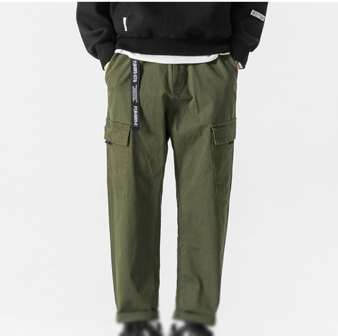 [lsjdln] チノパン メンズ ゆったり 薄手 大きいサイズ ウエストゴム ストレート ダンス 緑 イージーパンツ パンツ チノ