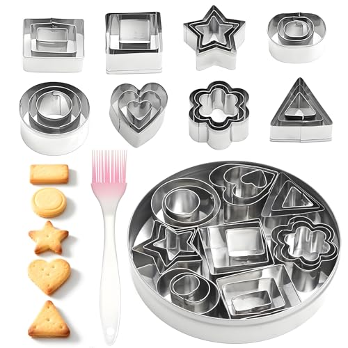 KQDRAVINE 24 Piezas Moldes Galletas Incluye Pincel, 8 Formas Moldes Reposteria Acero Inoxidable, para Hacer Galletas, Bizcochos y Postres