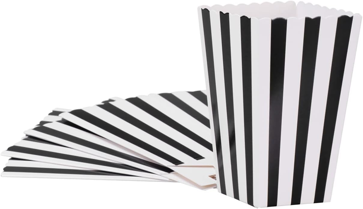 KICHOUSE 240pcs Black Popcorn Holder Containers Stripe Design for Parties Movie and Weddings for Filling Snacks Treats and Favors
