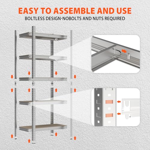 VickyHome Garage Shelves, 5 Tier Heavy Duty Shelving Unit Storage Rack, 875KG Capacity 175KG Per Shelf Workshop Storage Metal Shelf with Adjustable Height Pantry Shelves for Storage, 150CM Silver - Image 5