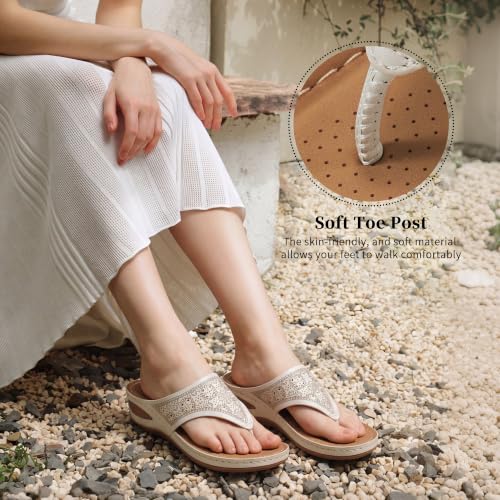 Image of Ecetana Wedge Sandals for Women Comfortable Casual Stylish Flip Flops | Soft Cushion Orthopedic Slip On Platform Thong Sandals with Lightweight Non Slip 2.16 Inch Heel for Summer Walking