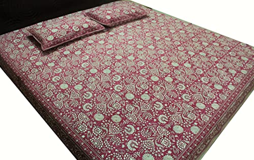 IndieHome Cotton Floral Ethnic Bedsheets with Pillowcases, Super King, Pink, 108" x 108"