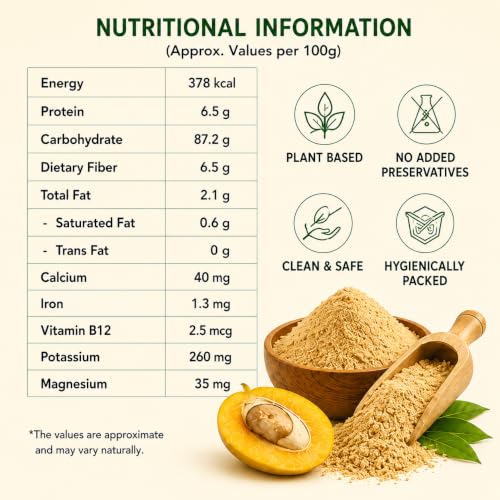 Image of Mango Seed Powder with Vitamin B12 250g - Raw, Vegan, Gluten-Free - Immune & Digestive Support Superfood - Non-GMO Herbal Supplement - Resealable Pouch
