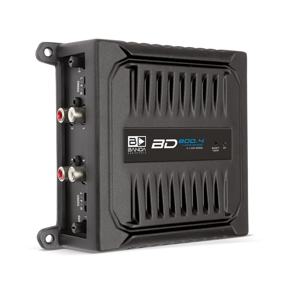 Banda Audioparts BD800.42OHM 800 W 4-kanałowy 2 omy pełny zakres samochodowy wzmacniacz audio 4 x 200 W Rms 4 omy mostkowany - czarny
