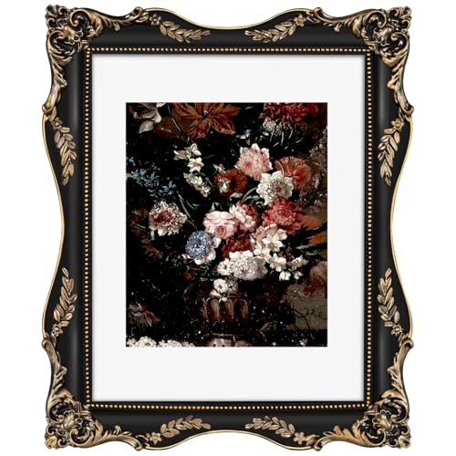 Image of 11x14 Vintage Picture Frame Gothic Victorian Picture Frames Black | Real Glass, Matted to 8x10 or 11 x 14 Photos, Wall Hanging