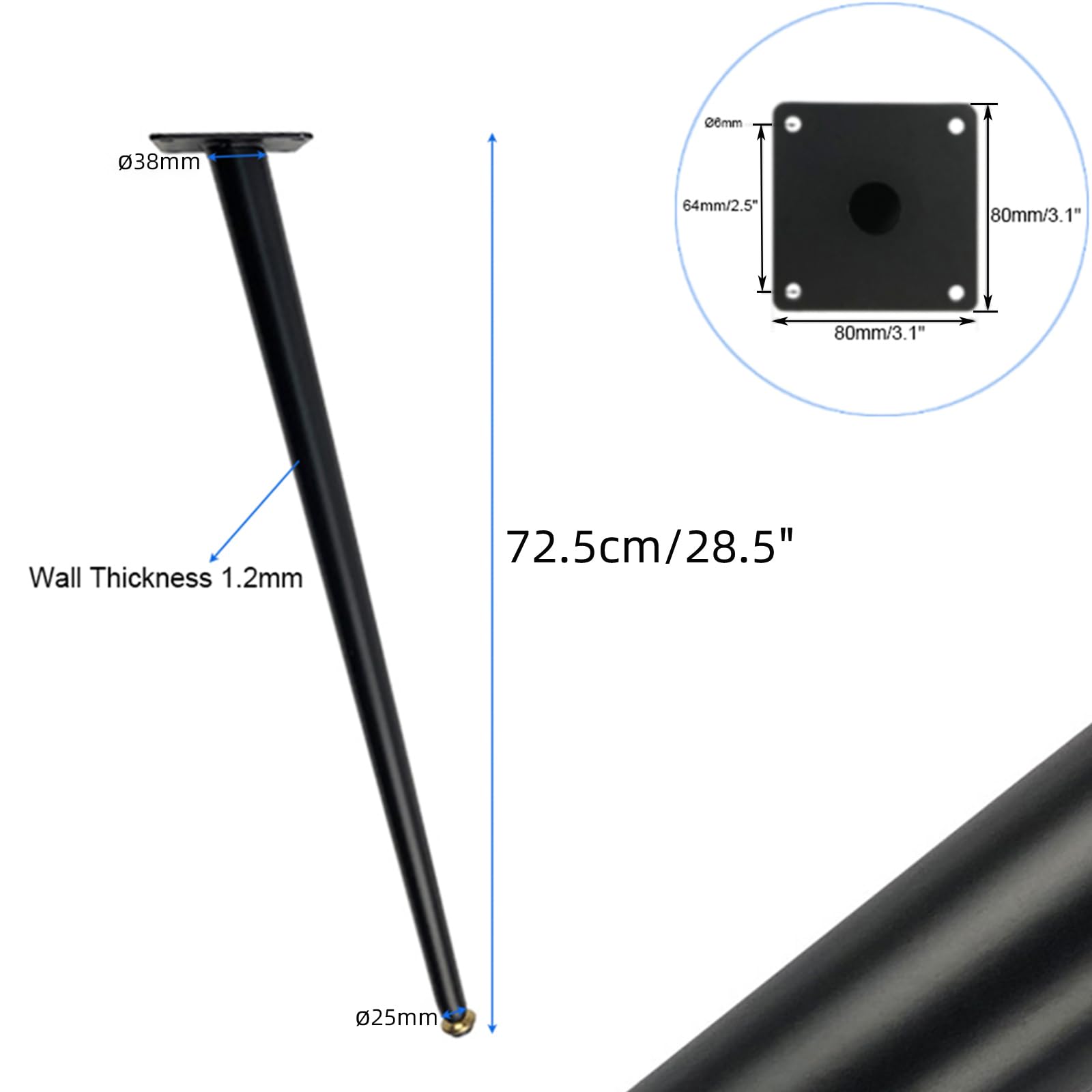 Generico Gambe per Mobili Piedini di Ricambio Neri 4 Pezzi Regolabili Conici in Ferro Verniciati A Spruzzo Altezza: 10,5-72,5 cm Piedini per Mobile 72,5 cm/28,5"