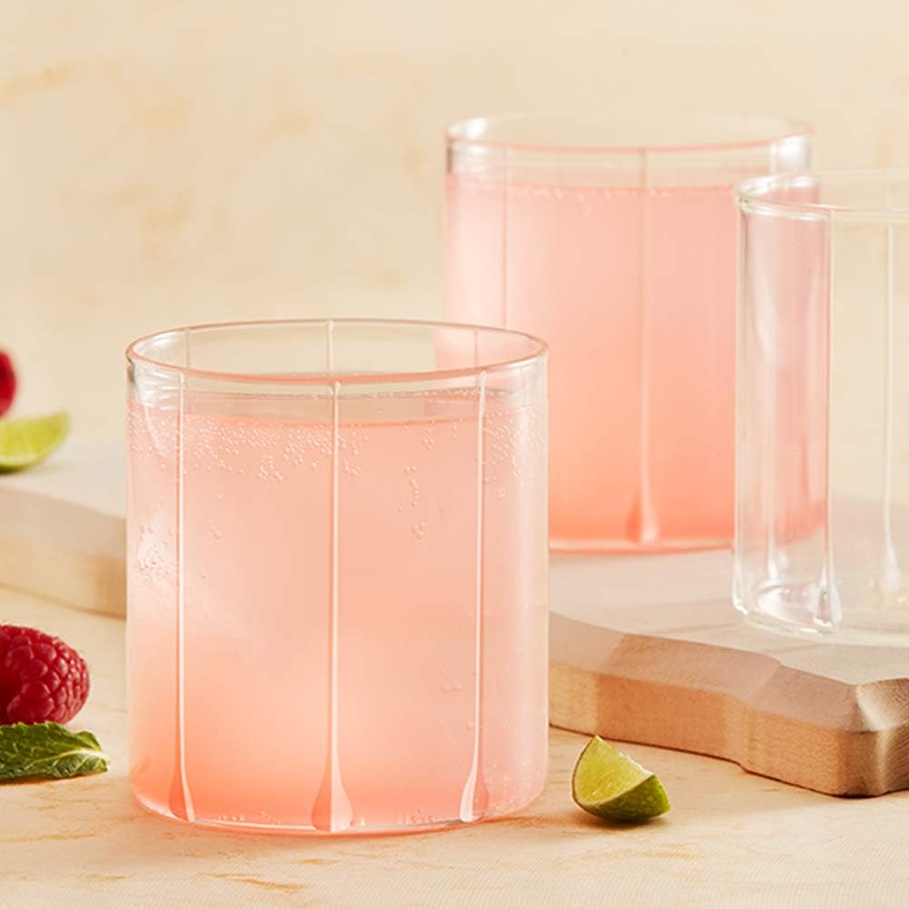 Borosil VDBT305 Vision Deco Bevel Tumbler [Set of 6] - Clear Lightweight & Durable Drinkware, Odor Resistant, Dishwasher Safe - For Water, Juice, Beer, Wine, and Cocktails |10 Ounce Cups