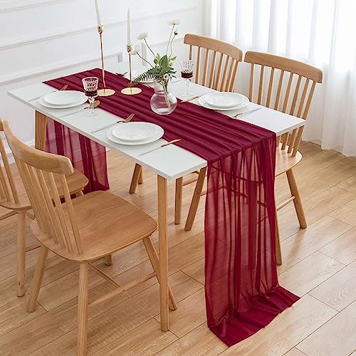AOKSUNOVA Chiffon Tischläufer Tischdeko Hochzeit Dekostoff Bordeaux Rot – Ansicht 7